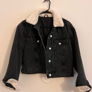 Topshop Black Jacket with White Collar